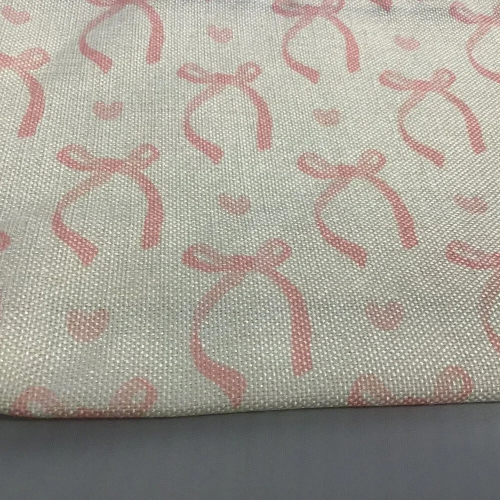 Canvas Cosmetic Bag, Girl Accessories, Pouch Organizer Pink Ribbons & Hearts